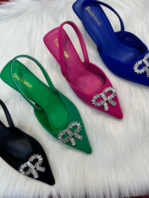 Elegant Pointed Toe Buckle Rhinestone Heel